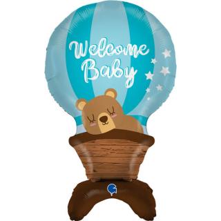 Balon folie Welcome Baby albastru stand up 97 cm