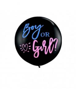 Balon jumbo dezvaluirea sexului copilului negru cu confetti roz si albastru Boy or Girl 90 cm