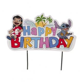 Decor tort carton Happy Birthday Stitch 8 x 15 cm