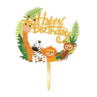 Decor tort plastic Happy Birthday zoo 10 cm