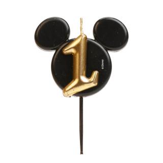 Lumanare tort Mickey cifra 1 negru si auriu 5.5 cm