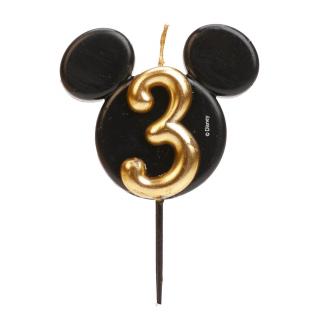 Lumanare tort Mickey cifra 3 negru si auriu 5.5 cm