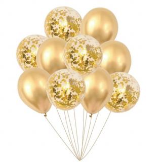 Set 10 baloane cu confetti auriu 30cm