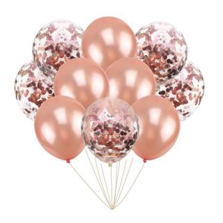 Set 10 baloane cu confetti roz, rose gold 30cm