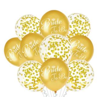 Set 10 baloane latex auriu Bride to be si confetti 30 cm