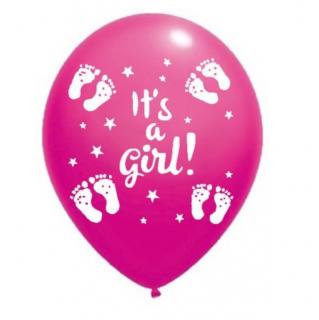 Set 10 baloane latex its a girl imprimat global roz 30cm