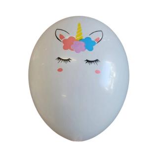 Set 20 baloane albe imprimate unicorn 30 cm