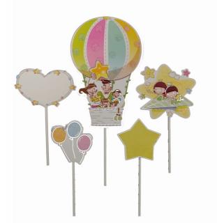 Set 5 decoratiuni tort si briose balon zburator roz