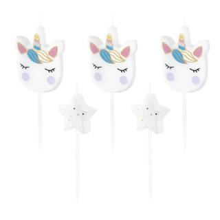 Set 5 lumanari Unicorn si stele 4 cm