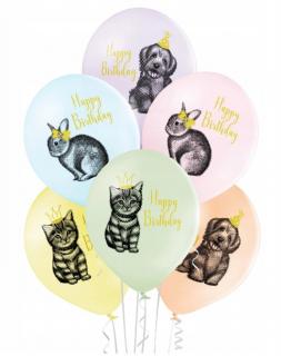 Set 6 baloane latex Happy Birthday animalute 30 cm