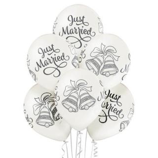 Set 6 baloane latex Just Married clopotel 30 cm