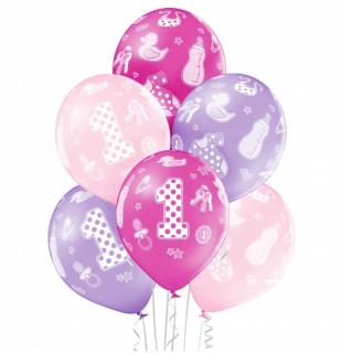 Set 6 baloane latex prima aniversare roz 30cm