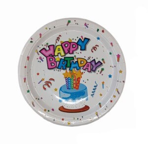 Set 8 farfurii albe Happy Birthday 18 cm