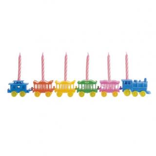 Set decor tort plastic si lumanari tren 12 buc