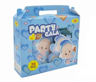 Set petrecere 36 piese paie, pahare, suflatori, coifuri, farfurii, ochelari Party Bebe Baiat