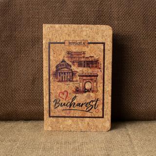 Agenda carnetel de calatorii suvenir, coperta din material de pluta, I love Bucharest