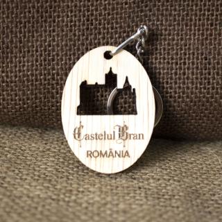 Breloc din lemn suvenir, gravat, Castelul Bran
