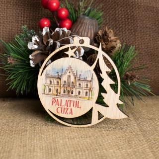 Glob de Craciun suvenir, din lemn, personalizat,   Palatul Cuza de la Ruginoasa