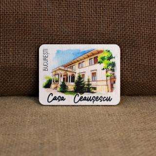 Magnet de frigider din lemn, acuarela, Casa Ceausescu - Palatul Primaverii, Bucuresti