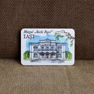 Magnet de frigider din lemn, acuarela, Casa Junimii Iasi (Muzeul Vasile Pogor)