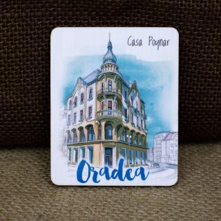 Magnet de frigider din lemn, acuarela,    Casa Poynar   Oradea