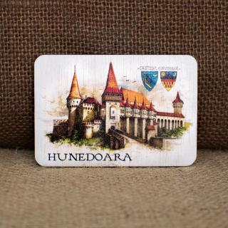 Magnet de frigider, din lemn, acuarela, Castelul Corvinilor Hunedoara