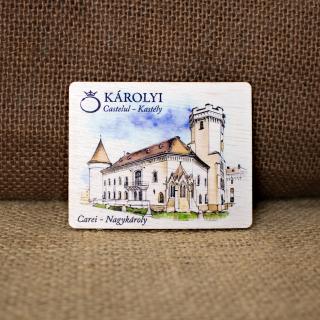 Magnet de frigider din lemn, acuarela Castelul Karolyi, Carei