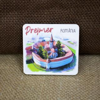 Magnet de frigider din lemn, acuarela, Cetatea Fortificata Prejmer,  Brasov