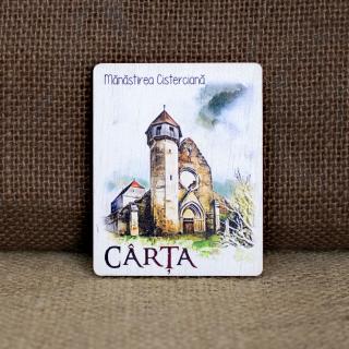 Magnet de frigider din lemn, acuarela, Manastirea Cisterciana Carta, Sibiu