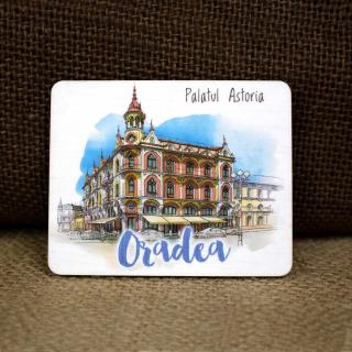 Magnet de frigider din lemn, acuarela, Palatul   Astoria   Oradea