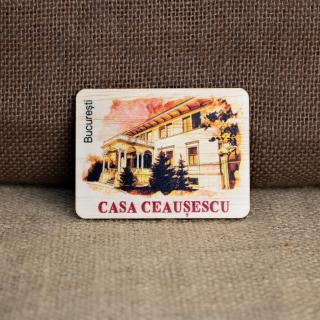 Magnet de frigider din lemn, acuarela, vintage, Casa Ceausescu - Palatul Primaverii, Bucuresti