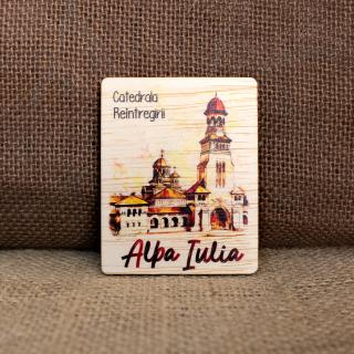 Magnet de frigider din lemn, acuarela vintage, Catedrala Reintregirii Neamului Alba Carolina, Alba Iulia