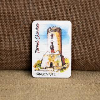 Magnet de frigider din lemn, color, Turnul Chindiei, Targoviste