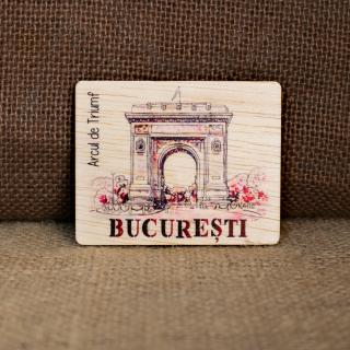 Magnet de frigider, din lemn, color vintage, Arcul de Triumf, Bucuresti