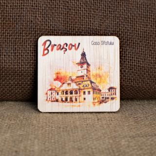 Magnet de frigider din lemn, color, vintage,   Casa Sfatului   Brasov