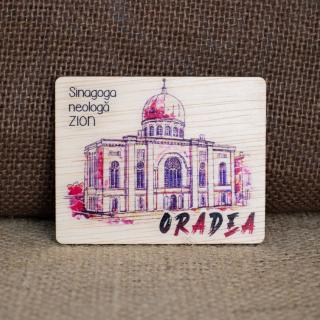 Magnet de frigider din lemn, color vintage, Sinagoga Neologa   Sion   Oradea