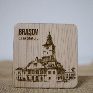 Magnet de frigider din lemn, gravat, Casa Sfatului Brasov