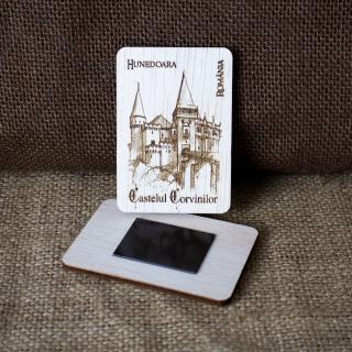 Magnet De Frigider din lemn,  Gravat Castelul Corvinilor Hunedoara