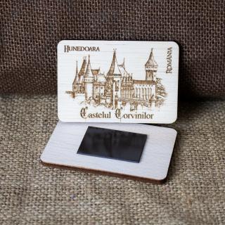 Magnet de frigider din lemn, gravat Castelul Corvinilor Hunedoara