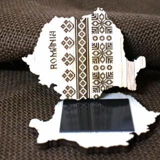 Magnet De Frigider Din Lemn, Gravat cu motive traditionale, Romania