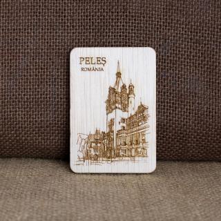 Magnet De Frigider, din lemn, Gravat , œCastelul Peles,   Sinaia