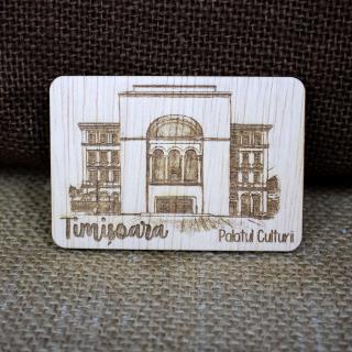 Magnet de frigider din lemn, gravat,   Palatul Culturii Timisoara (Cladirea Operei)