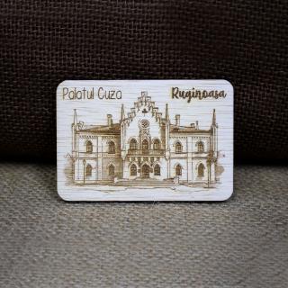 Magnet de frigider din lemn, gravat, Palatul Cuza de la Ruginoasa