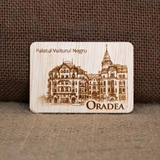 Magnet de frigider din lemn, gravat, Palatul   Vulturul Negru   Oradea