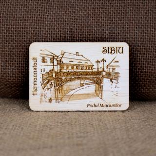 Magnet de frigider din lemn gravat,   Podul Minciunilor   Sibiu