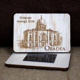 Magnet de frigider din lemn, gravat,  Sinagoga Neologa   Sion   Oradea