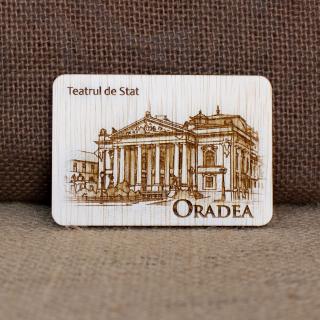 Magnet de frigider din lemn, gravat, Teatrul Regina Maria din Oradea