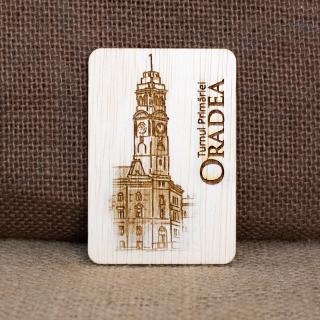 Magnet de frigider din lemn, gravat,   Turnul Primariei - Palatul Primariei   Oradea