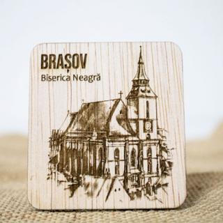 Magnet De Frigider din lemn, gravat , zBiserica Neagra,   Brasov