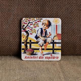 Magnet de frigider din lemn, La furat de cirese - Amintiri din Copilarie